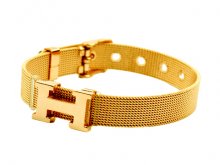 Hermes H Logo Adjustable Band Bracelet Gold